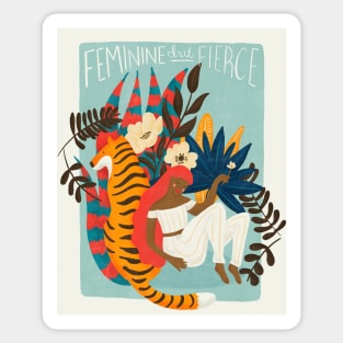Feminine but Fierce Girl and Tiger Sticker
